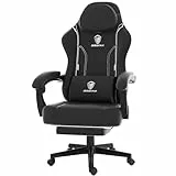 Dowinx Gaming Stuhl, Ergonomischer Gamer Stuhl aus PU-Leder mit Lendenwirbelstütze, 150 kg, Schwarz
