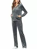 MessBebe Trainingsanzug Damen Hausanzug Set Jogginganzug Velours Sportanzug Freizeitanzug 2 Teilig Kapuzenjacke Langarm Zipper Lange Sporthose für Frühling