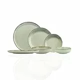 Kutahya Porselen Geschirrset 12-teilig – Tafelservice für 4 Personen in Grün – Modernes Porzellan mit Reaktivglasur – Flach-, Suppenteller & Schalen – Spülmaschinengeeignet, Handgefertigter Look