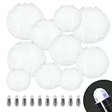 Encham 10 Stück Papierlaterne Gekreuzte Weiß Lampions mit 10 Stück Weiß Mini LED-Ballons Lichter Papier Laterne rund Lampenschirm für Hochzeit Party Geburtstage Dekoration