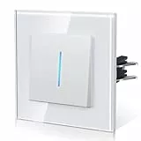 BSEED Lichtschalter aus Glas,Unterputz Schalter mit Krallen, Wechselschalter mit Hintergrundlicht, Einfach Montage, NEU E-Serie,1 Fach 1 Weg,86mm Weiß