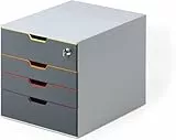 Durable Schubladenbox abschließbar (Varicolor 4 Safe) 4 Fächer, Ablagebox mit Etiketten zur Beschriftung, A4 Organizer, mehrfarbig, 760627