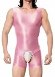 Adigau Herren Öl Glänzend Offener Schritt Body Rosa Ärmelloser Einteiler Overall Jumpsuit Sexy Unterwäsche Glatte Stretch Tank Top Sportbody Leicht für Fitness XL