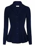 Belle Poque Damen Strickjacke Langarm mit Knopf Strickmantel Reverskragen Rüschensaum Herbst Winter Casual Marineblau XL
