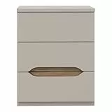 Forte EDWAL Nachttisch 50, moderner Nachtschrank mit abgerundeten Griffmulden, 3 Schubladen, Holzwerkstoff, Kaschmir | Beige Holzdekor, 50,4 cm breit x 63,5 cm hoch x 41,5 cm tief