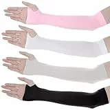 ValueBargain 4er Set Armstulpen, Arm Sleeves UPF50+ Sonnenschutz atmungsaktiv & schnelltrocknend mit Daumenloch Längenverstellung, Schwarz Weiß Grau Rosa Perfekt für Outdoor-Aktivitäten Fitness