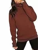 ELFIN Damen Hoodie Sweatshirt Langarm Kapuzenpullover Winter Pullover Hochkragen Sweatjacke Kapuzen Pullis, Weinrot, XXL