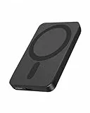 Miady Powerbank für Magsafe, 5000mAh 5W kabelloses magnetisches Laden & 12W USB-C Schnellladen, ultraschlanke tragbarer externer Handyakkus, für iPhone 17/16/15/14/13/12/Pro/Pro Max (Schwarz)