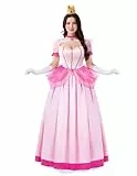 Spooktacular Creations Damen-Pfirsichrosa-Kleid-Kostüm mit Handschuhen und Krone, Prinzessinnenkleid für Halloween-Kostüme Frau 2024, Kostümpartys-M