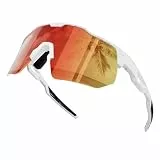 HAAYOT Schnelle Brille, Sportbrille, Fahrradbrille für Herren und Damen – 24g leichter TR-90-Rahmen, polarisiert und UV400, ideal für Rennrad, Laufen, Rot mit bunten Punkten