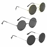 MXGHIR 3 Stück Sonnenbrille Herren Damen, Runde Metall Rahme Klassische Retro Brille, Sonnenbrille Polarisiert UV400 für Hippie Party Reisen Fahren
