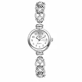 JewelryWe Armbanduhr Damen Elegant Schmale Analog Quarz Beiläufige Uhr Damenuhr mit Strass Metall-Armband Silber