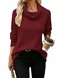 Hotouch Damen Pullover Elegant Strickpullover Locker Cable Knit Sweater Dünner Rollkragenpullover Langarm Rolli Weinrot XL