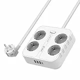 Steckdosenleiste 4 Fach mit 4 USB Ladeanschlüsse, Unidapt Mehrfachsteckdose mit USB C, Wandmontage(2500W) Steckerleiste Überspannungsschutz mit 1,8M Kabel für Büro, Multistecker Power Extension, Weiß