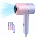KUWUNG Ionen Haartrockner Klein, 800W Reisehaartrockner, Zusammenklappbarer Haartrockner, Reisefön Klappbar Klein, Föhn Ionen Haartrockner Set mit Heiß/Kalttaste, Düse für Reisen, Zuhause, Salon