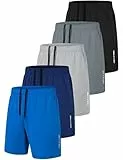 xtuwkzo Kurze Hose Herren Sommer Sport Shorts Schnell Trocknend Hosen für Männer Gym Basketball Shorts Laufhose Jogginghose mit Taschen, 5er Pack, Schwarz/Dunkelgrau/Marineblau/Hellgrau/Blau L