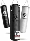 FIGHTR® Boxsack gefüllt/ungefüllt - extrem robust & langlebig | Boxsack Set inkl. 4-Punkt-Stahlkette für Boxen, Kickboxen, MMA, Muay Thai und weitere Kampfsportarten (gefüllt, All Black)