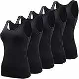 BQTQ 5 Stück Elastische Tank Tops Damen Unterhemden Stretch Crop Top Basic Cami Tank Top für Frauen und Mädchen, Schwarz, S