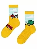Dedoles Socken Kinder Mädchen Jungen Baumwolle viele lustige Designs Weihnachtssocken 1 Paar, Farbe Gelb, Motiv Traktor, Gr. 31-34