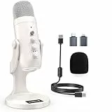 zealsound USB Mikrofon, k66 perlweiß Kondensator Mikrofon für PC Handy, PS4 PS5, Microphone PC USB C für Gaming, Podcast, Aufnahmen, Streaming, mit Stumm/Gain/Echo,Kompatibel mit Mac, Winows