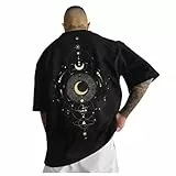 Oversized Tshirt Herren Schwarz, Sport T Shirt Herren Schwarz-Basic T-Shirt Baumwolle Rundhals mit Rückenprint Leicht Sommer Oberteil Freizeit Locker Tshirts Mode Lustig Streetwear Tee Shirts
