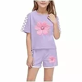 XINYUNZU Sportanzug Mädchen T-Shirt und Shorts Sommer Kleidung Set Trainingsanzug Jogginganzug Sport Outfit Top mit Sporthose Kurz Activewear Casual Klamotten Bekleidungssets für Kinder Lila 5 Jahre