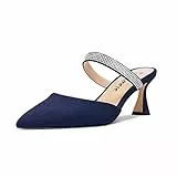 Castamere Damen Mittlerem Absatz Heel Spitze Zehenkappe Slip-on Pumps Diamant Kristall Pantoletten Schuhe Hochzeit Abschlussball 6.5 cm Heels Navy Blau 45 EU