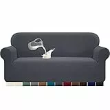 Granbest Stretch Wasserdicht Sofabezug 1 Stück Sofahusse Spandex Jacquard Elastische Couchbezug mit Anti-Rutsch-Schaumstoffe (3 Sitzer, Grau)