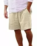 LVCBL Shorts Herren Leichte Leinen Sommer Shorts Loose Fit mit Taschen Khaki 2XL