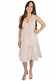 Seasons of April Ärmelloses Damen Musselin Kleid Mini Midi 100% Baumwolle mit Tasseln, Leicht & Locker, One Size - Buki (beige)
