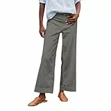 HSUAYEUD Leinenhose Weiß Damen Hose Damen Leinen Sommerhose 7/8 Casual Leichte Baumwolle Leinenhose Stoffhose Bequeme Luftige Freizeithose Strandhose Mit Taschen
