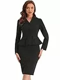Allegra K Business 2-teiliges Anzug-Set für Damen, langärmelig, kragenlos, Schößchen, Blazer, Bleistiftröcke, Schwarz , Medium
