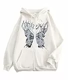 Tomwell Kapuzenpullover für Damen Herren Graphics Harajuku Sweatshirt Vintage Y2K Hoodies Kordelzug für Paare Druck Pullover mit Kapuze 90er E-Girl Streetwear Top C Weiß L