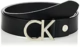 Calvin Klein Jeans Damen Ck Adj, logo Belt 3.5cm Gürtel, Black Leather & Light Gold Buckle, 85