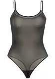 Teyli Stringbody Damen aus Netzmaterial - Bodysuit Women Spaghetti - String body Netz Frauen Spaghettiträger Schwarz M