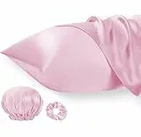 Seiwohl Satin Kissenbezug 40 x 80 2er Set, Weich wie Seidenkissenbezug Silk Pillowcase, Vegane Seide Kopfkissenbezug Kissenhülle Haarschutz für die Nacht mit Haargummi und Haarhaube, Rosa