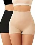 SURE YOU LIKE Bauchweg Unterhose Damen Figurenformend Miederpants Miederhose Shapewear Hohe Taille Butt Lifter Body Shaper,Schwarz+Beige,2 pcs,M/L=EU(36-38)