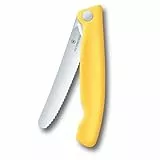 Victorinox Swiss Classic Faltbares Picknick-Messer für Wanderungen, Obst, Gemüse, Brötchen, Wurst, mit Wellenschliff, Extra Scharf, Gelb