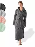 SIEGENTHAL® Damen Bademantel Frottee Velour 100% Baumwolle mit Kapuze Flauschig - Dunkelgrau L - XL