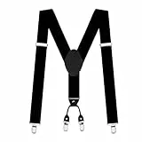 AUYAO Herren Hosenträger Hosenträger Herren Extra Stark Breit 3,5 Cm mit Sehr Starken 4 Metall Clips Men Braces Einstellbar Elastisch Einheitsgröße Hosenträger für Männer und Damen Y Form (Schwarz)