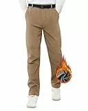 ATLASLAVA Skihose Herren Winter Softshellhose Wasserdicht Winterhose Warm Outdoorhose Wanderhose Schneehose Gefüttert Trekkinghose Khaki L