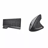 Trust Trezo Tastatur Maus Set Kabellos, Deutsches QWERTZ-Layout, Nachhaltiges Design, Schwarz & Verto Kabellose Vertikale Maus, Wireless Ergonomische Maus