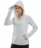 Libin Damen UPF 50+ Sonnenschutz Hoodie Full Zip Laufshirt Langarm Sun Shirt Sportshirt für Running Wandern Outdoor Surfen mit Taschen, Light Gery M