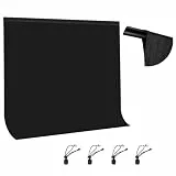 Schwarz Fotohintergrund 200x200cm Faltbar, Black creen Stoff Hintergrund Maschine Waschbar Polyester Backdrop für Fotowand, Video, YouTube, Zoom, Streaming & Studi