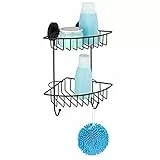 WENKO Vacuum-Loc Eckregal 2 Etagen Bari, Wandablage im Loft-Style, Befestigen ohne Bohren, Lackierter Stahl, 22,5 x 29,5 x 16 cm, Schwarz