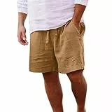Yageshark Shorts Herren Sommer aus Leinen Leichte Luftige Einfarbige Lockere Passform Freizeit Kurze Hose(Gelb,L)