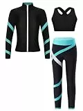TiaoBug Mädchen Sport BH Jogginghose Sport Leggings Yoga Hose Trainingshose Sportlich Bustier ohne Bügel Yoga Fitness Training Bekleidung Set Blau Grün ZB 146-152