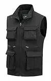 MeiLayM Herren Outdoor Weste Anglerweste Leicht Atmungsaktiv Weste Vielen Taschen Weste Freizeit Schnelltrocknende Weste Sport Ärmellose Jacke Hundeweste Jagd Fotografie Weste Schwarz,XL