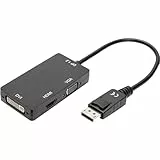 DIGITUS DisplayPort Grafik Adapter, DP zu DVI-D + HDMI + VGA, 4K Ultra HD 30Hz, Schwarz