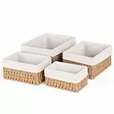 Otauoaea Geflochtener Aufbewahrungskorb mit Futter,4 Stück Körbchen Handgewebt Korb Boho DekoAufbewahrung Klein Geflochten Handgewebte Box aus Papierseil für Bad, Make-up,Tischplatten,Schrank（Jute)